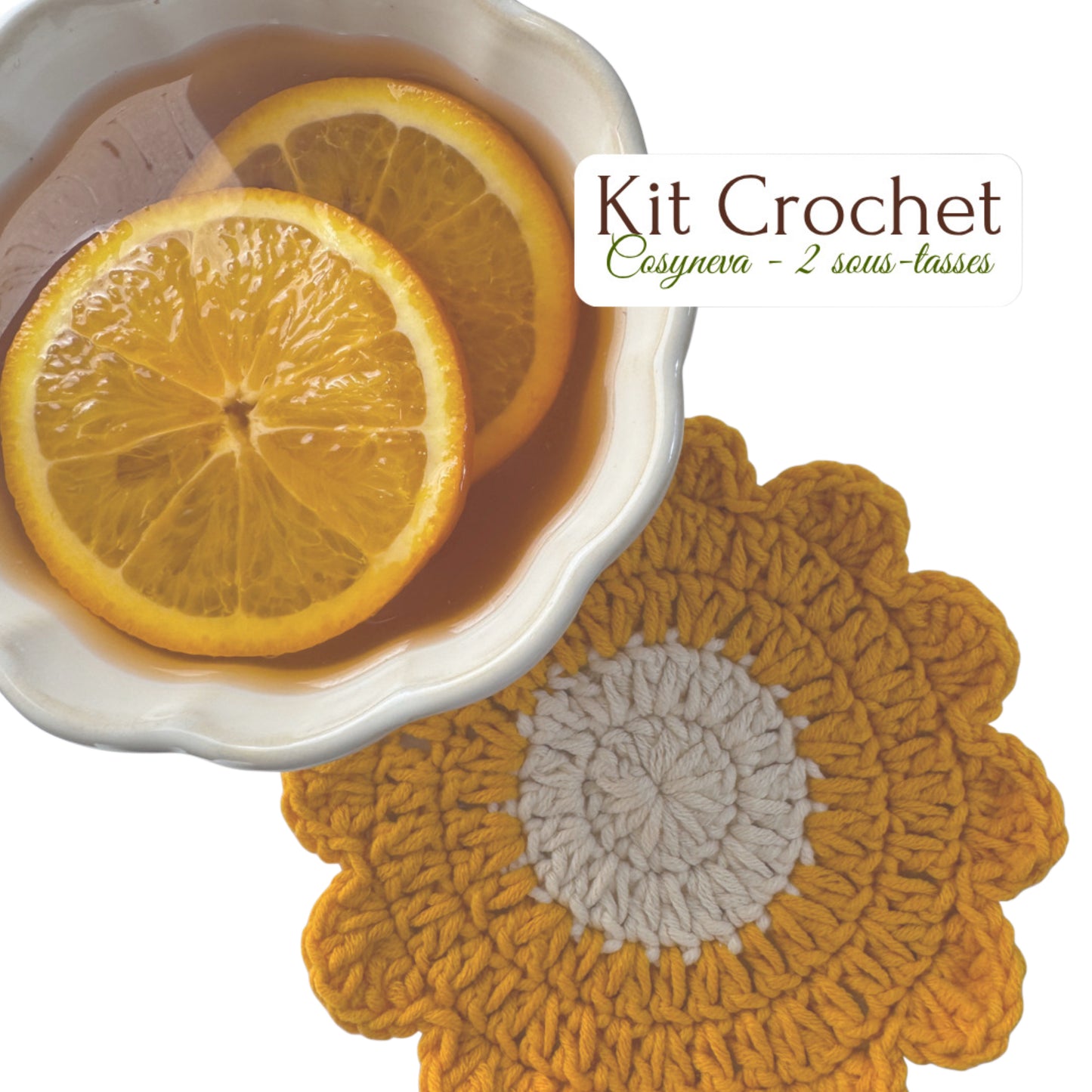 🧶 Kit crochet Cosyneva - 2 Sous-tasses (Livraison offerte)