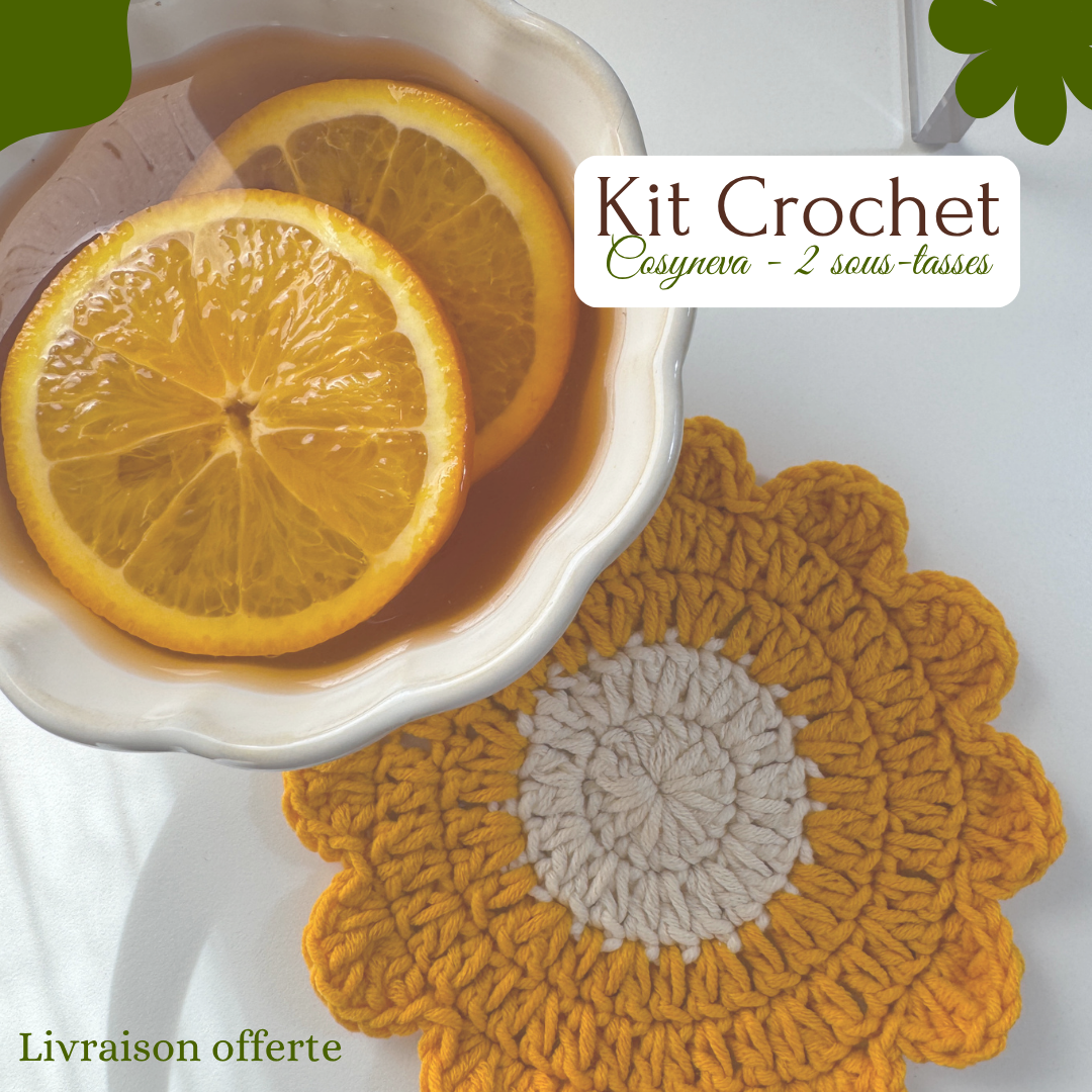 🧶 Kit crochet Cosyneva - 2 sous-tasses (Livraison offerte)